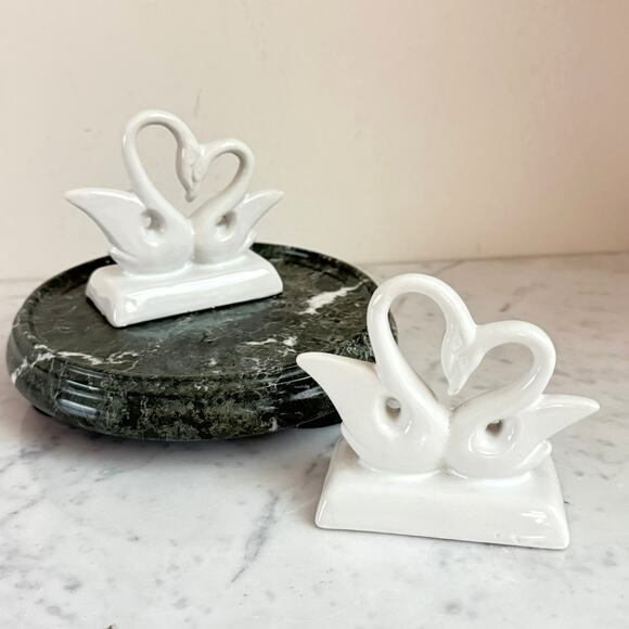 Vintage White Ceramic Swan Figurines – Pair – 3.75” Tall - Picture 1 of 7